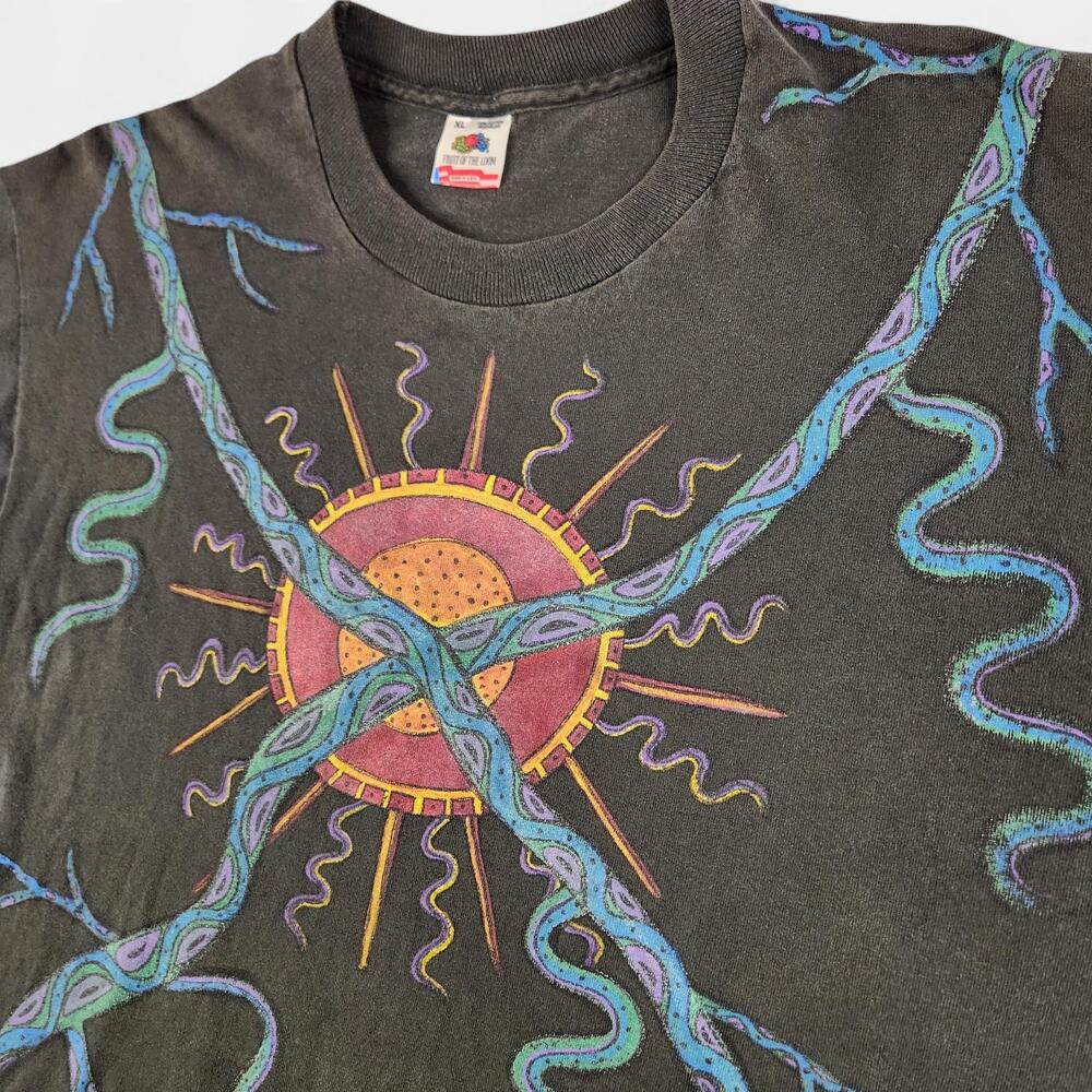 Vintage Custom Painted Shirt Adult XL Black 90s Fruit of the Loom Single Stitch